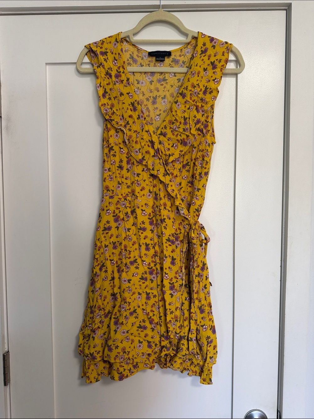 Sanctuary Yellow Floral Wrap Mini Dress